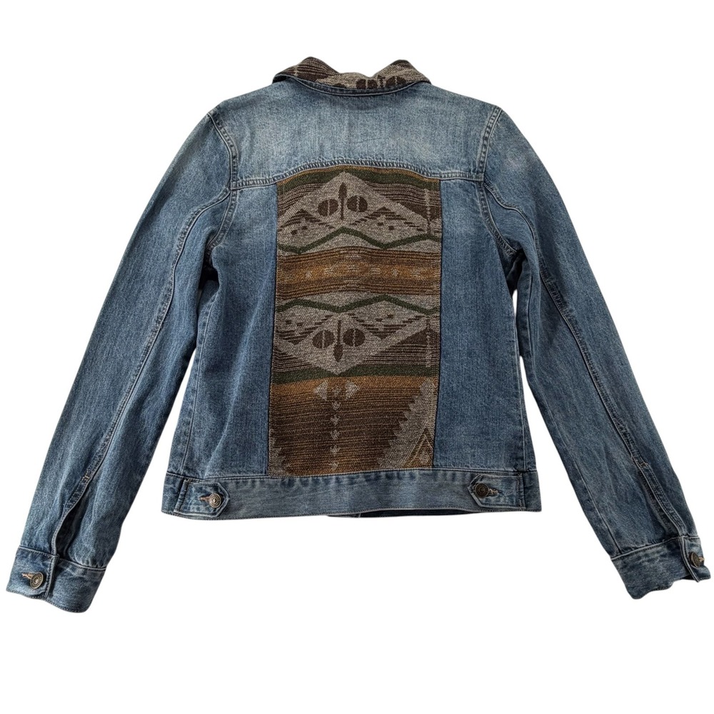 Natural Reflections Southwestern Aztec Denim Jacket Womens Medium Blue Brown